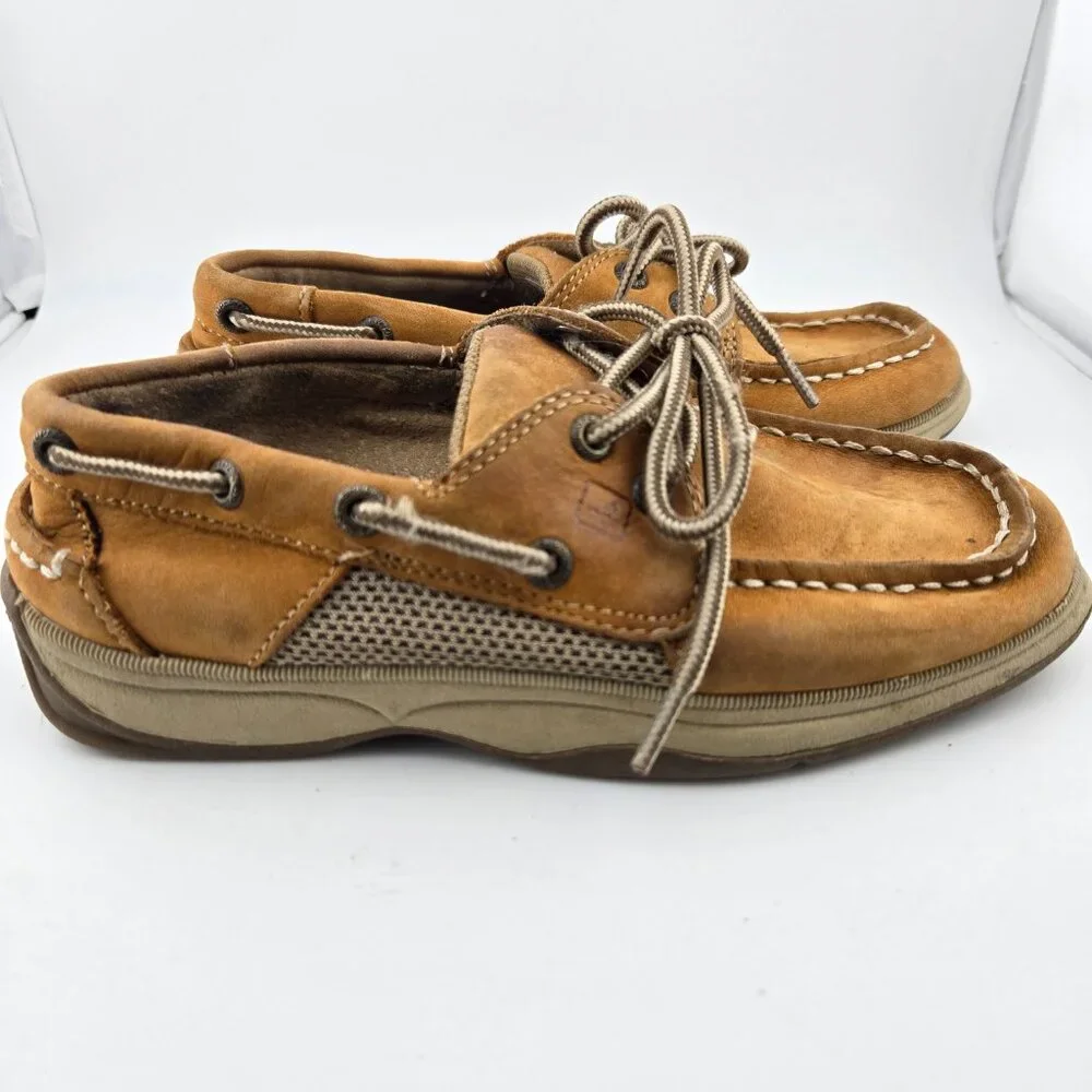 Sperry Intrepid Boys Boat Shoes Tan Brown Leather Little Kid Size 1M